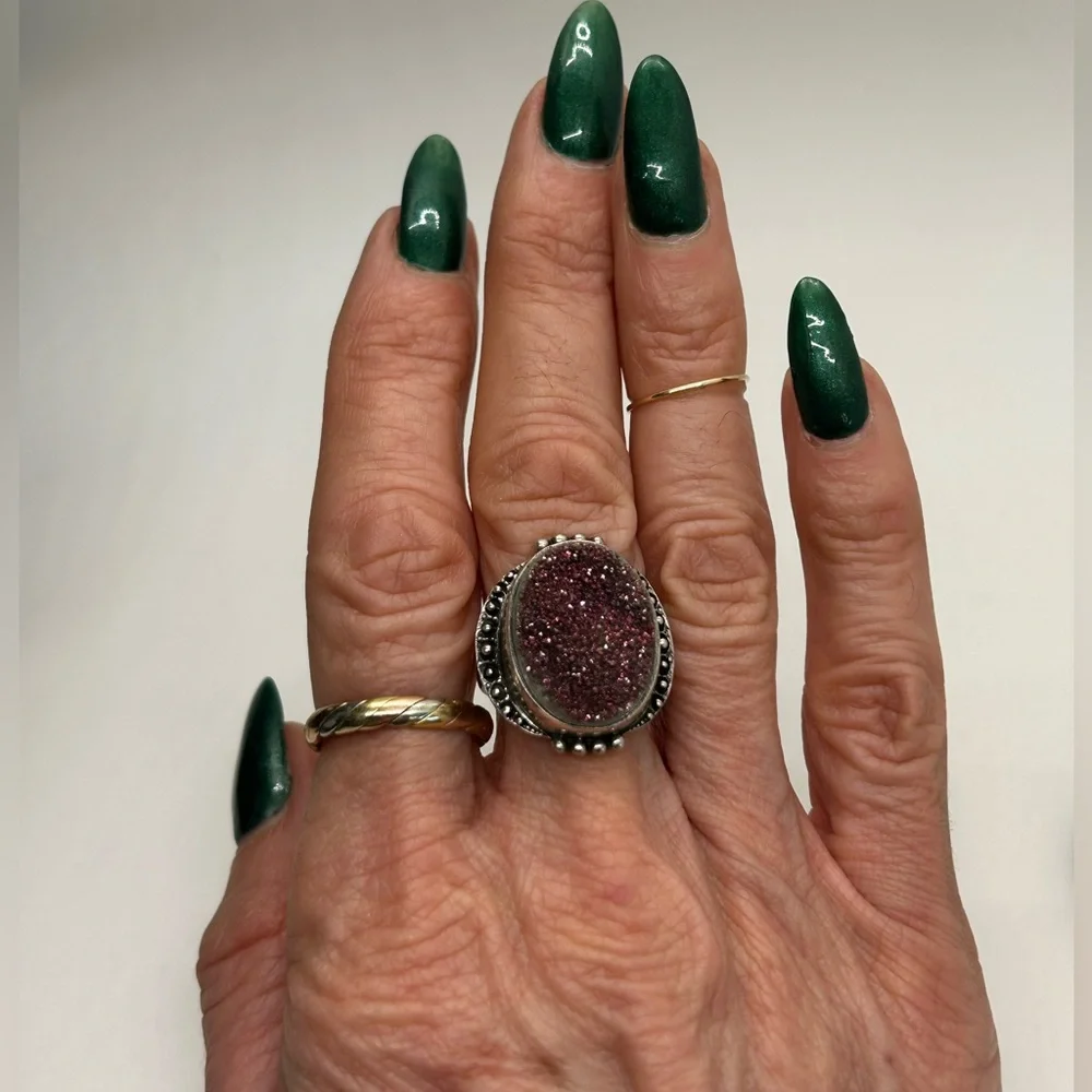 Nicky Butler Sterling Purple Druzy Ring      Sz 8 - Picture 10 of 11